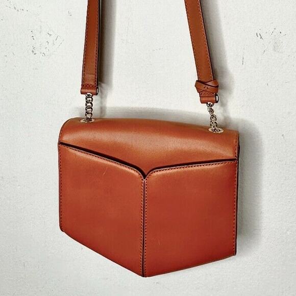 NWOT Sandro Camel Leather Crossbody Bag Lou MM Curcuma Adjustable Strap Purse - Picture 6 of 15